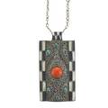 Theodor fahrner mosaic pendant pforzheim germany ca 1925 sterling silver enamel coral turquoise chrysoprase signed tf 925 1 34 x 3