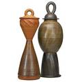 Val cushing b 1931 two large lidded stoneware totemic jars in reduction glazes alfred ny 1985 both signed one dated larger 32 x 10 provenance the henry bauer collection