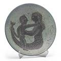Edwin scheier 1910  2008 mary scheier 1908  2007 low bowl with man and mermaid new hampshire 1950s signed 15 dia