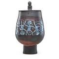Edwin scheier 1910  2008 mary scheier 1908  2007 large lidded coupe with figural finial manganese gunmetal and blue glaze green valley az 1990 signed and dated 20 x 11 provenance co
