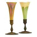 Tiffany studios two favrile glass vases with pulled feather decoration new york 1900s gold favrile glass patinated bronze glass vases etched lct metal bases stamped tiffany studios new york