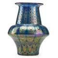 Loetz fine and large cobalt phanomen vase austria ca 1900 original retailer paper label 9 12 x 7