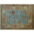 Oushak style contemporary roomsize handknotted wool rug geometric floral design on french blue and gray ground unmarked 9 3 x 11 6