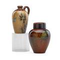 Albert valentien 1862  1925 matthew daly 1860  1937 rookwood two small glazed ceramic vessels limogesstyle pitcher by albert valentien 1882 and lidded vase decorated with turtles by matth