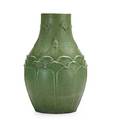 Grueby large bulbous vase with irises buds and leaves boston ma ca 1905 circular faience stamp20 14 x 8