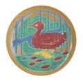Mary frances overbeck 1878  1956 rare and small glazed ceramic plate decorated with ducks cambridge city in ca 1920 incised obk glazed f 7 dia