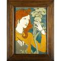 Eugene grasset 1845  1917 emile muller et cie fine and large glazed ceramic art nouveau plaque decorated in cuenca salon des cent paris france ca 1895 signed in oak frame sight 19 12