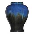 Fulper temple jar flemington blue flambe glaze flemington nj 191622 raised racetrack mark 11 34 x 8 12