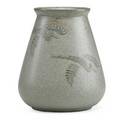 Arthur hennessey b 1882 sarah tutt 1859  1947 marblehead vase decorated with cranes marblehead ma 1910s stamped ship mark mp incised mt 5 34 x 5