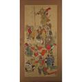Asian screen panels four in silk and paper with warrior scenes 19th c largest 61 x 34 12