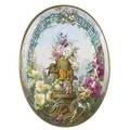 Enamel on porcelain plaque handpainted with cherubs and floral motifs framed initialed vb 14 x 8