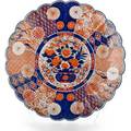 Monumental japanese imari porcelain charger floral basket within central medallion 19th c signed 23 dia