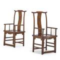 Pair of chinese chairs hardwood frames with yoke back 19th c 43 x 21 x 17 12