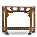 Chinese console table mixed woods with carved decoration 20th c 32 x 40 x 16 12
