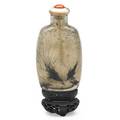 Chinese moss agate snuff bottle complete with spoon and base 19th20th c 4 with base