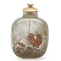 Chinese rock crystal snuff bottle rooster and floral displays in relief with spoon 19th20th c 3 34