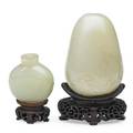 Chinese white jade snuff bottles two with bases19th c tallest 3 12 with base