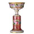 Bohemian cranberry overlay compote handpainted flowers and gilded leaf decoration early 20th c unmarked 14