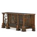 Baroque style console table walnut with wrought iron embellishments 20th c 34 x 85 x 24