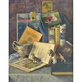 Joseph james crilley american 19202008 oil on canvas stilllife of books photographs dog figurines and a teacup framed signed 18 14 x 14 14