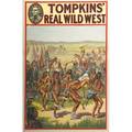 Tompkins real wild west posters four by the donaldson lithograph company ca 1914 native american chief native american powwow log cabin shoot out and stagecoach shoot out all 20 x 30