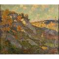 William lester stevens american 18881969 oil on canvas of a hillside landscape 1922 period frame signed and dated 24 x 28