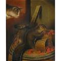 Susan catherine moore waters american 18231900 oil on canvas of a cat watching squirrels framed signed 20 x 16