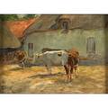 William henry howe american 18461926 oil on panel of a barnyard with cattle 1908 framed signed and dated 10 14 x 13 34