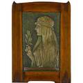 Art nouveau ceramic plaque laureta late 19th c framed 20 x 12