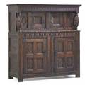 Elizabethan court cupboard twopiece in oak with elaborately carved paneled doors 16th17th c 63 12 x 58 x 22 provenance estate of george gallup princeton new jersey
