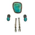 Fred peshlakai jewelry silver and turquoise bolo and cufflinks 20th c all marked bolo 1 34 x 1 12