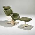 Yrjo kukkapuro hami lounge chair and ottoman finland 1960s leather enameled and plasticcoated metals labeled chair 37 x 30 12 x 33 ottoman 15 x 22 12 sq
