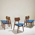 Jens risom set of five dining chairs usa walnut vinyl two with upholstery labels 31 x 18 12 x 21