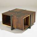 Brazilian bookcase table 1990s jacaranda patinated steel unmarked 18 x 34 x 34