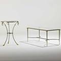 Maison jansen coffee table and side table france 1960s matte chromed steel bass marble and glass unmarked coffee table 18 x 42 x 20 side table 28 x 22 dia