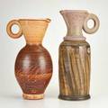 Val cushing two massive stoneware ewers alfred ny mid to late20th c one signed val cushing  alfred one unmarked taller 21