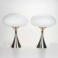 Laurel pair of mushroom table lamps newark nj 1960s frosted glass chromed metal sticker labels 17 x 12 dia