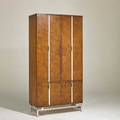 White furniture company armoire usa 1960s walnut maple burl polished aluminum branded and stenciled 72 x 36 x 18 12