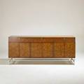 White furniture company cabinet usa 1960s walnut maple burl polished aluminum branded 32 x 76 x 19 34