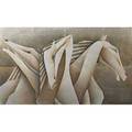 Padded futuristic horse artwork suede over board multiple wind riders framed illegibly signed titled and numbered 31250 together with leather framed mirror and contemporary frame larger 35