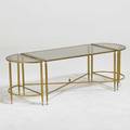 La barge coffee table and matching demi lune side tables france 1960s brass mirrored glass unmarked coffee table 17 x 33 12 x 19 side tables 17 x 19 x 9 14