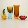 Flavio poli four glass pieces italy late20th c three vases one bowl numbered 7577 87 unmarked tallest 10 34
