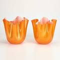 Venini two fazzoletto vases orange with gold flecks italy 2005 with original boxes sticker labels dated taller 9