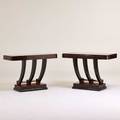 American art deco pair of console tables 1920s maple polychromed and ebonized wood nickeled brass each 30 x 40 12 x 21 12