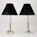 Art deco pair of table lamps usa 20th c glass base parchment shade unmarked both 22 x 12 dia