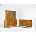 Designer breakfront and sideboard usa 1960s walnut cane brass unmarked breakfront 72 x 58 x 20 sideboard 33 x 58 x 20