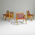 Style of klaus grabethe displayers set of four chairs 2 arm and 2 side usa 1950s birch plastic coated rope remnants of decals arm 29 x 23 x 22 12 side 31 12 x 21 x 21 12