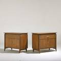 Drexel pair of cabinets usa 1950s walnut brass stenciled markings each 30 x 38 x 18 14