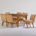 Selig dining table and six chairs usa 1950s bleached mahogany upholstery unmarked dining table 30 x 60 x 42 three inserts 12 each chair 33 x 18 12 x 25