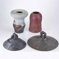 Robert turner four pieces of stoneware usa midtolate 20th c two ashanti lids two vases most unmarked largest 12 34 x 10 dia